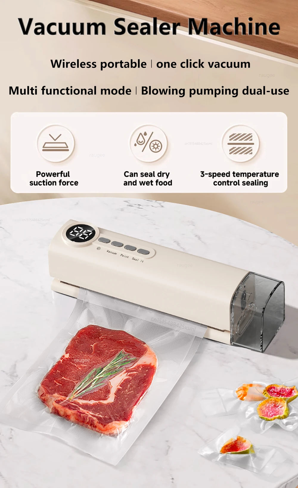 Vacuum Packaging Machine Food Vacuum Sealer Automatic Household Food Vacuum Sealing Machine Plastic Bag Sealer with Sealing Bags